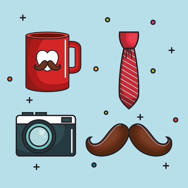 Mug tie vintage camera and mustache