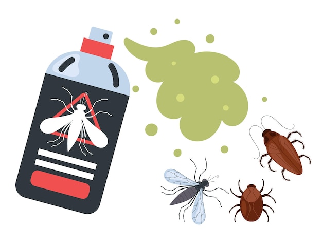 Muggenspray doodt anti bug vlieg insecticide concept platte grafisch ontwerp illustratie