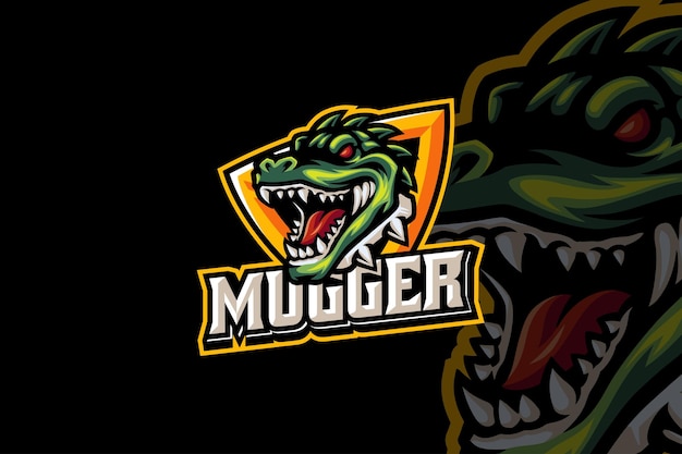 mugger crocodile mascot logo design for adventure sport and esport team