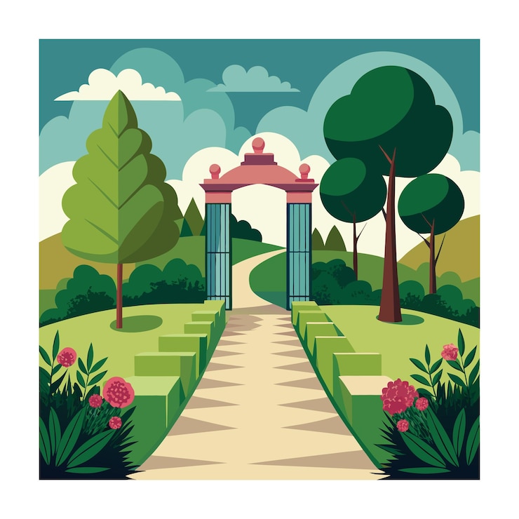 वेक्टर mughal garden illustration with garden frame