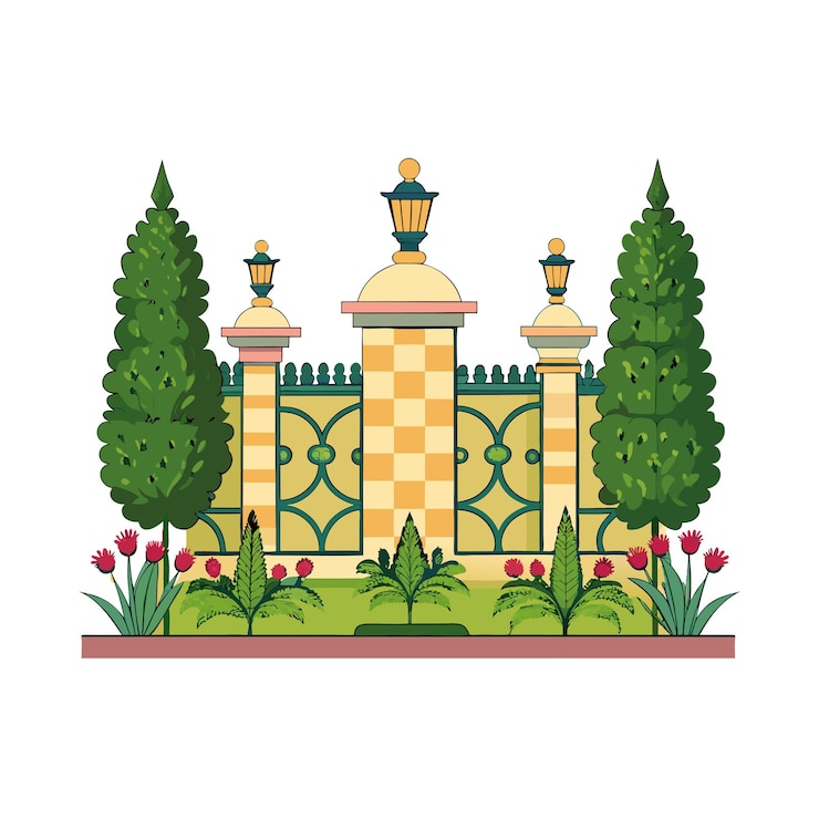 वेक्टर mughal garden illustration with garden frame