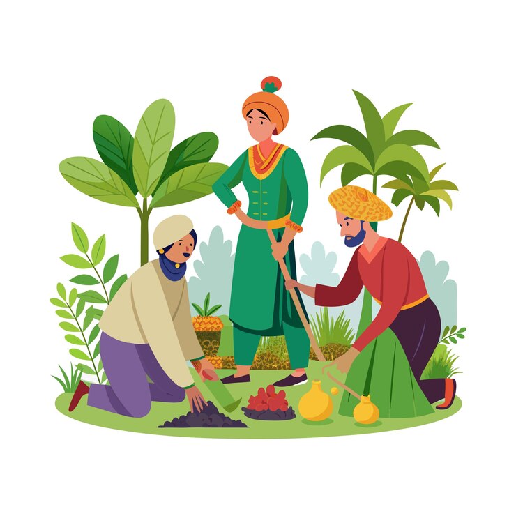 Vector mughal garden illustration with garden frame