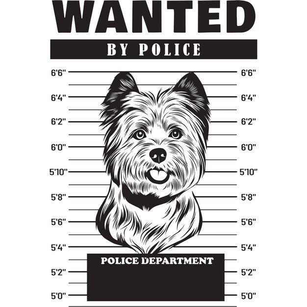 Vector mugshot of cairn terrier dog holding banner behind bars