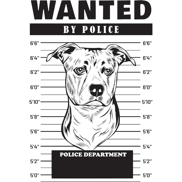 Mugshot van american staffordshire dog met spandoek achter tralies