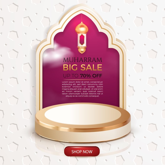 Muharram big sale display product with podium and islamic background