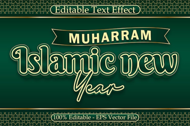 Muharram islamitisch nieuwjaar bewerkbaar teksteffect 3-dimensie reliëf moderne stijl