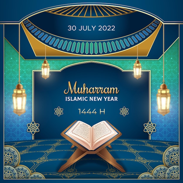 Muharram post design con illustrazione del corano