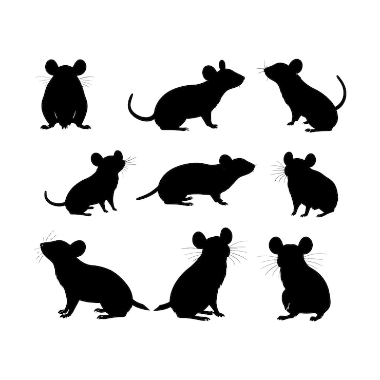 Vector muizen, muizen, knaagdieren, zwarte silhouetten