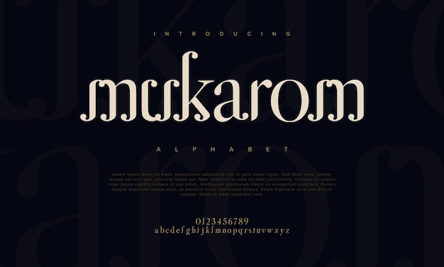 Vettore mukarom premium lusso romadhon lettere e numeri alfabeto elegante tipografia nuziale islamica