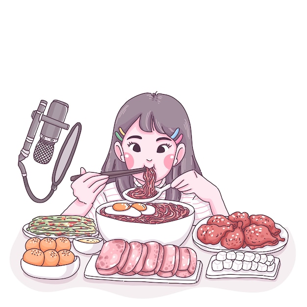 Mukbang cartoon illustration