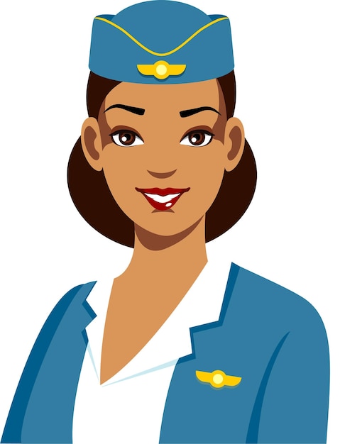 mulatto hispanic black african american young woman stewardess air hostess in uniform portrait