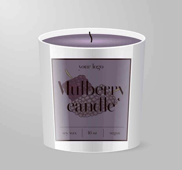 Vector mulberry candle label template glass cup packaging isolated