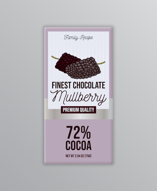 Mulberry chocolate label design hand drawn illustration