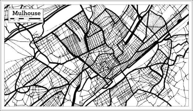 Vector mulhouse france city map in black and white color in retro style outline map