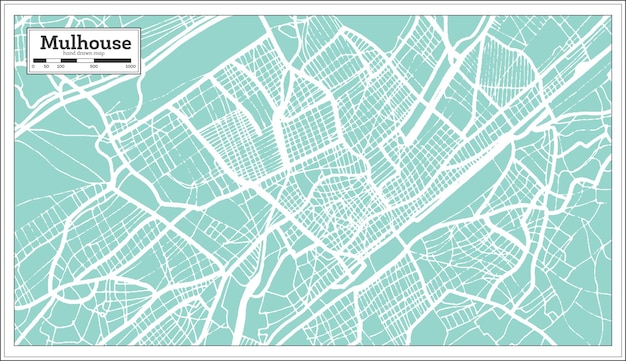 Карта города мюлуз франция в стиле ретро. контурная карта. векторные иллюстрации.