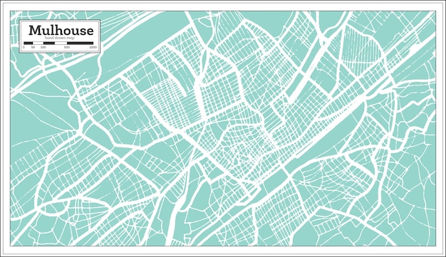 Mappa della città di mulhouse francia in stile retrò. mappa di contorno. illustrazione di vettore.