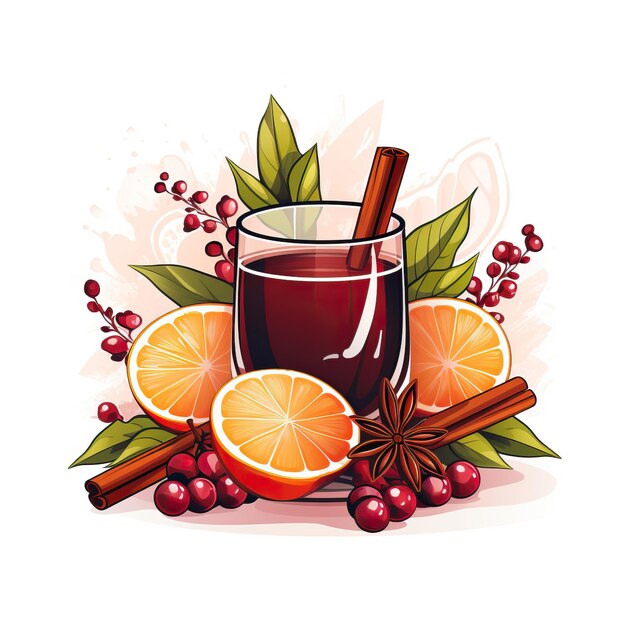 Vector mulled wine vector flat geometric watercolor white background is