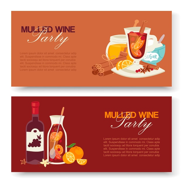 Mulled wine winter drink  banners. 