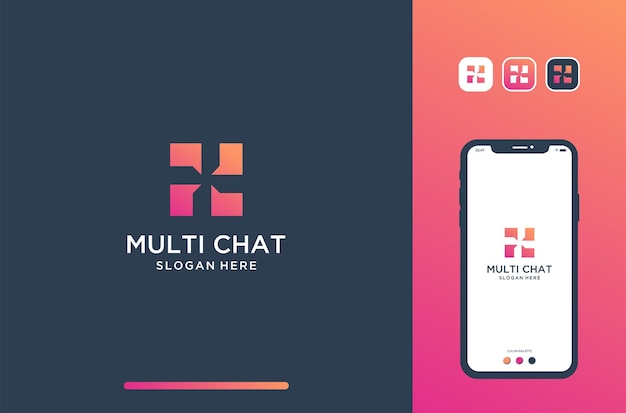 ベクトル スクエアスタイルのマルチチャットロゴデザイン