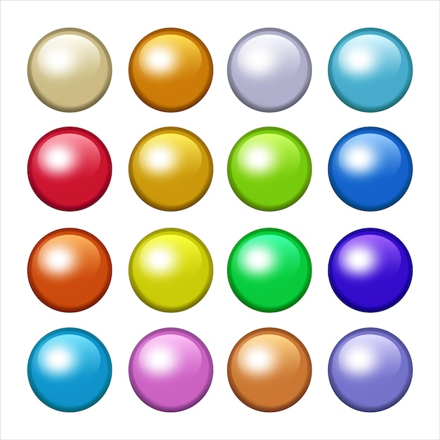 Многоцветная икона 3D-кнопки Сборник ярких круговых значков Сборник цветных круглых кнопок