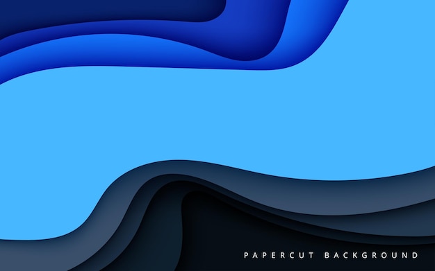 Multi colored abstract blue and black wavy papercut overlap layers background eps10 vector