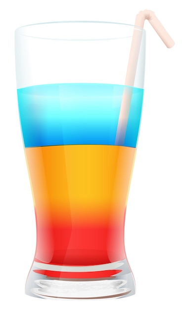 Vettore cocktail di strati di alcol multicolori in vetro con paglia. illustrazione