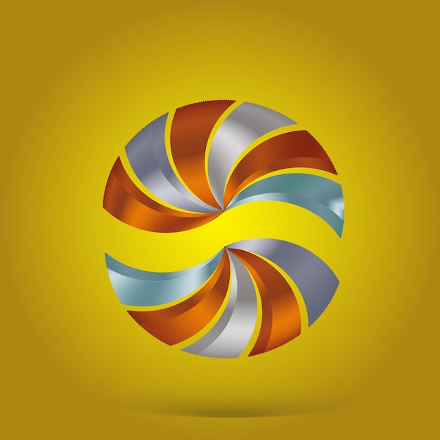 Multi-colored circular logo with gradient gold background