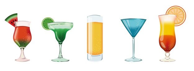 Vector multi colored cocktails set