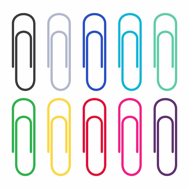 Вектор Разноцветные офисные скрепки плоский стиль векторные иллюстрации набор, изолированные на белом фоне