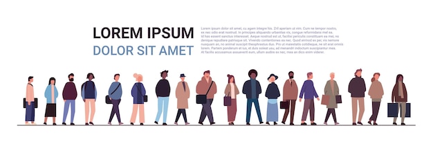 multi-etnische mensen groep mix race mannen vrouwen menigte in casual kleding staan samen op witte achtergrond diversiteit multiculturalisme concept horizontaal volledige lengte kopie ruimte vector illustratie