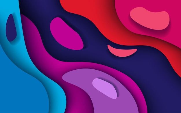 Multi layers blue pink red texture 3D papercut layers in gradient vector banner Abstract paper cut