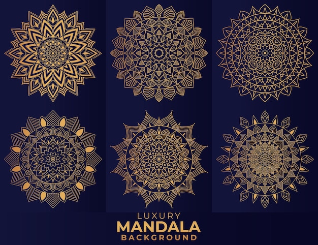 Multi-purpose Set Luxury ornamental mandala design background, Golden luxury ornamental background