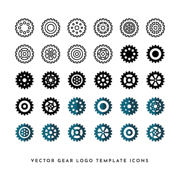 Multi Style Flat Gear Icon Vector Pack voor logo of presentatie multifunctioneel