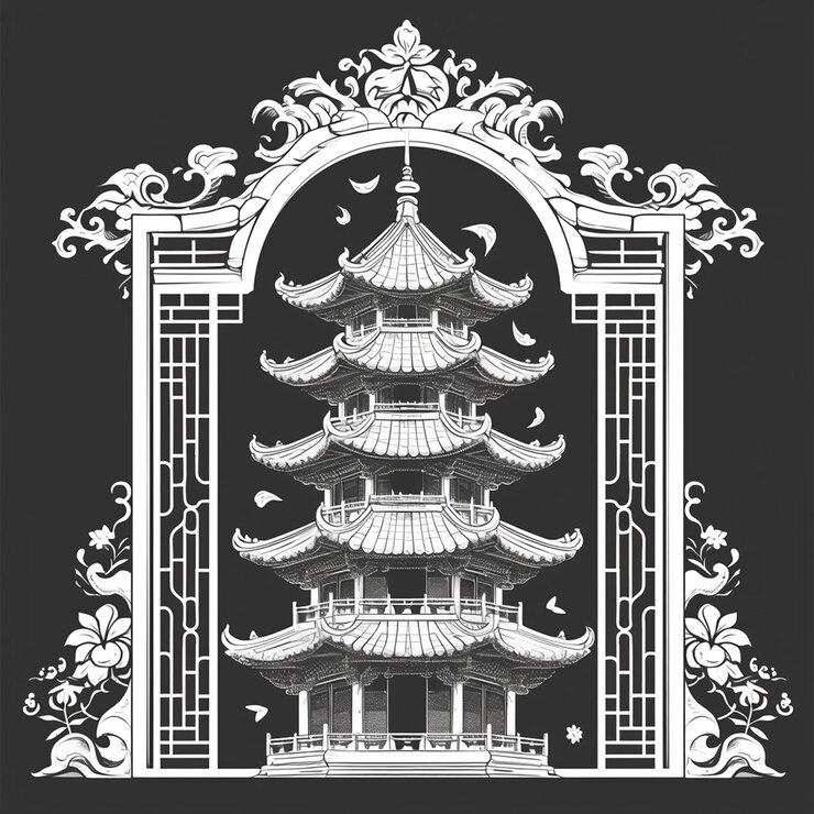 Vector multi tiered pagodas with detailed designs