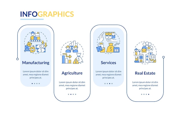 Multicolor 2D overproduction vector infographics template with thin line icons data visualization with 4 steps process timeline chart