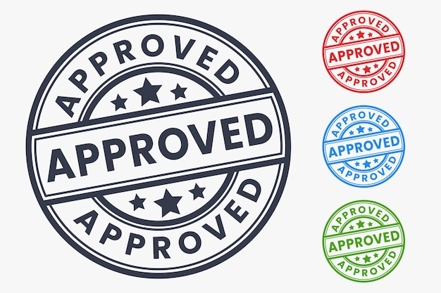 Vector multicolor approved round stamp sticker vector set