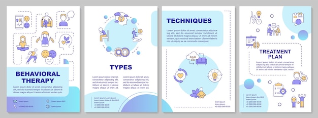 Multicolor behavioral therapy brochure template leaflet design with thin linear icons 4 vector layouts