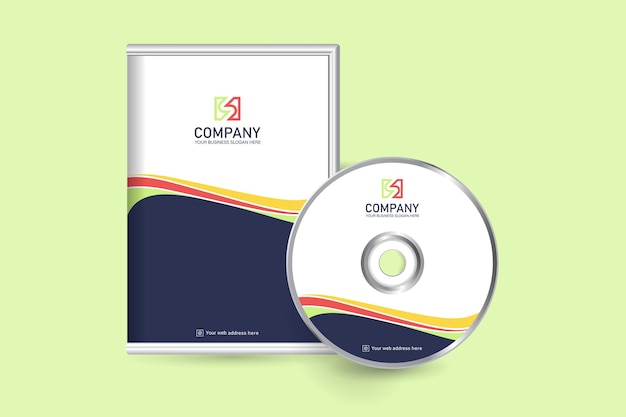 Multicolor business dvd case and disc label template in flat style