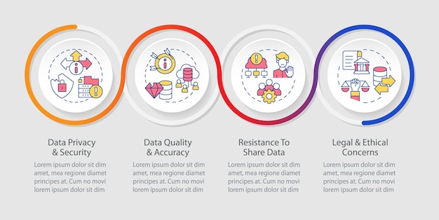 Multicolor data democratization vector infographics template with linear icons data visualization with 4 steps process timeline chart