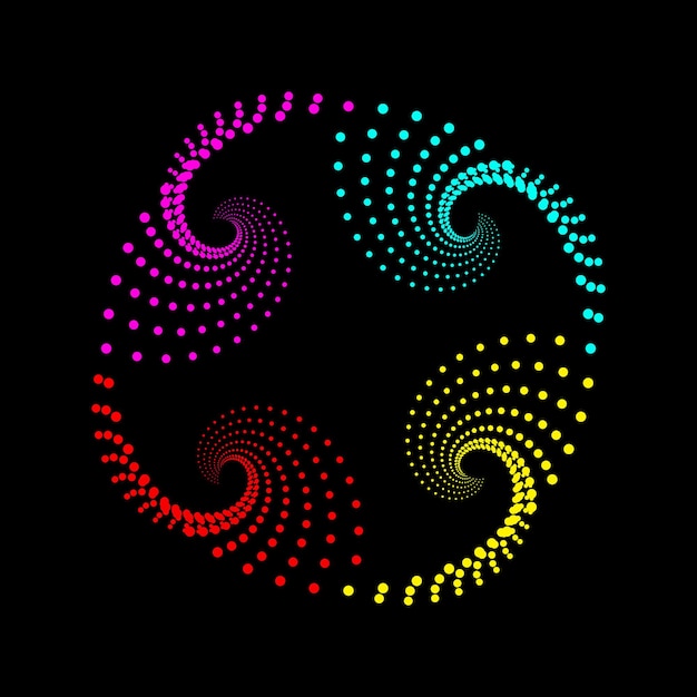 Multicolor dotted spiral logo icon vector art. Swirl pattern dots symbol.