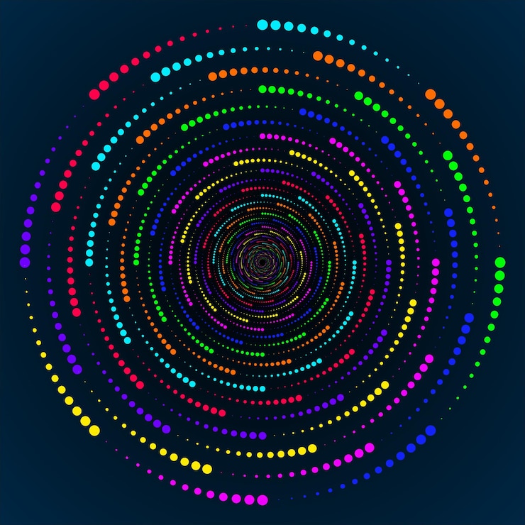 Vector multicolor dotted spiral vortex circle vector mandala illustration