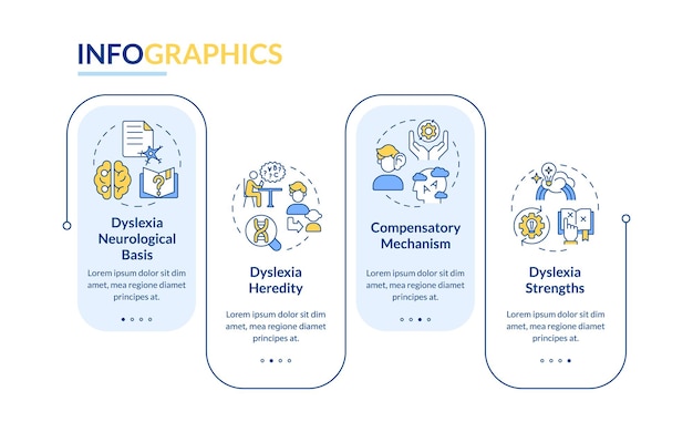 Multicolor dyslexia layout with linear icons