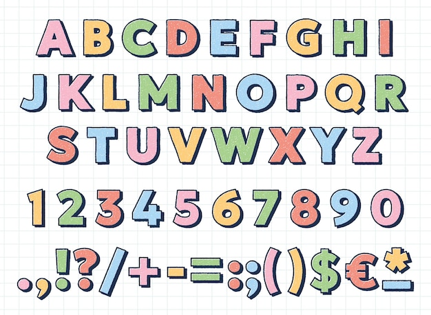 Vector multicolor english alphabet with numbers