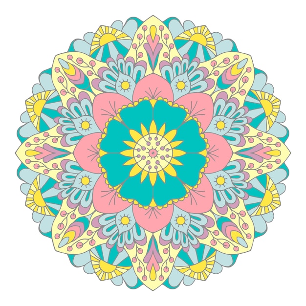 Mandala grafico multicolore con motivi etnici e floreali