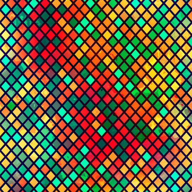 Multicolor mosaic seamless pattern with grunge effect