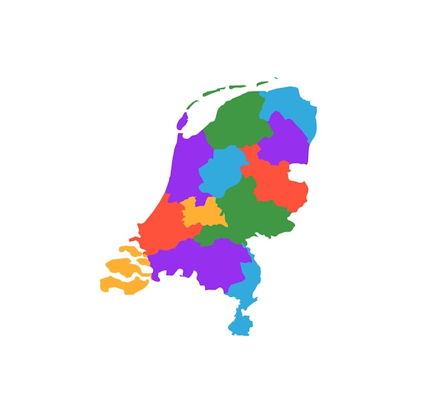 다채로운 네덜란드 지도 정치 지역 간단한 평면 터