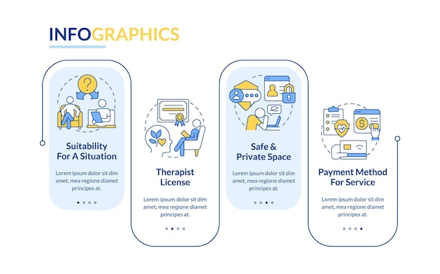 Vector multicolor online therapy layout with line icons