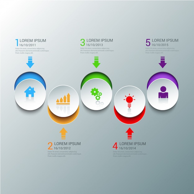 Multicolor pictogrammen op ronde stappen infographics sjabloon