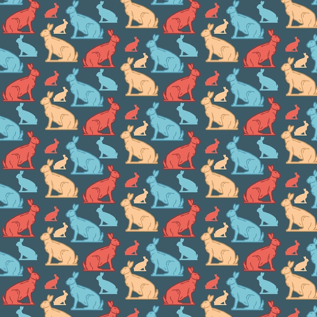 Vector multicolor rabbit hand drawn pattern design