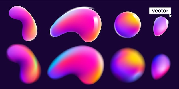 Multicolor rainbow floating liquid shapes Vivid illustrations set